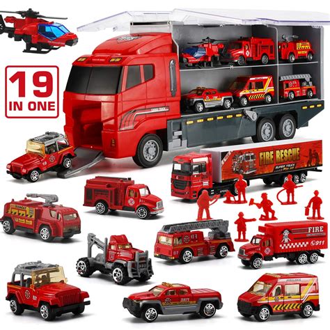 Toy Firetrucks, 19 in 1 Fire Truck, Firefighter Toy Set, Mini Die-cast Fire Engine Car in ...