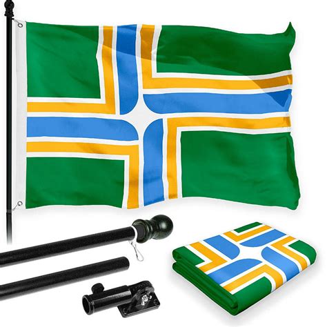 G128 - Combo Pack: 6 Feet Tangle Free Spinning Flagpole (Black) Portland City Flag 3x5 ft ...