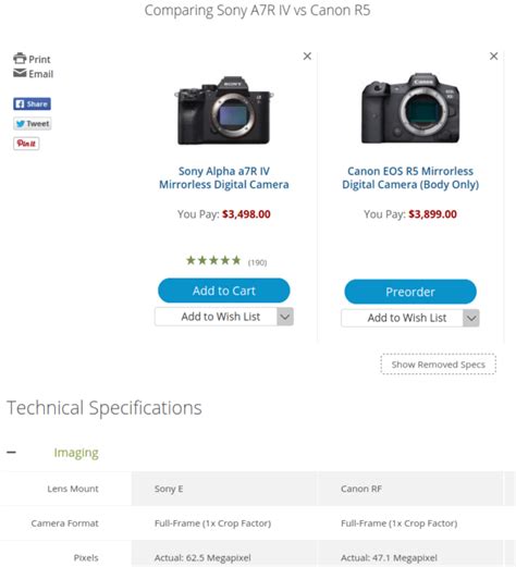 Sony a7r IV vs Canon EOS R5 Size and Features Comparison