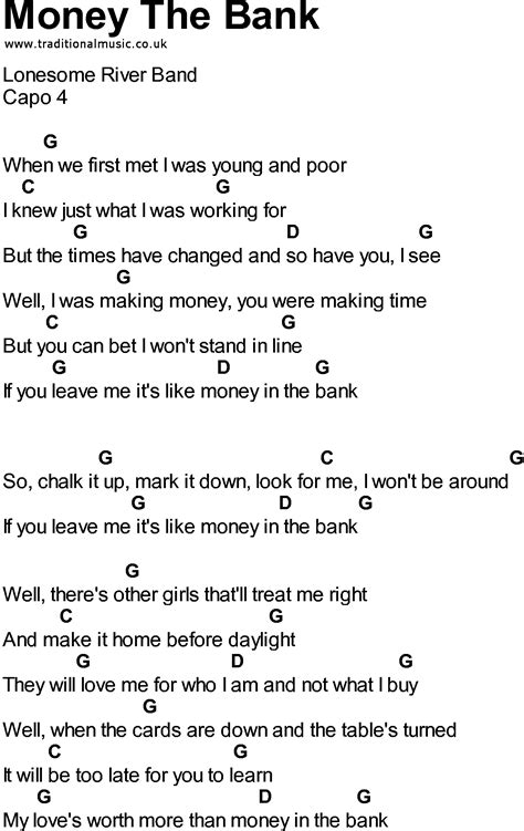 Bluegrass songs with chords - Money The Bank