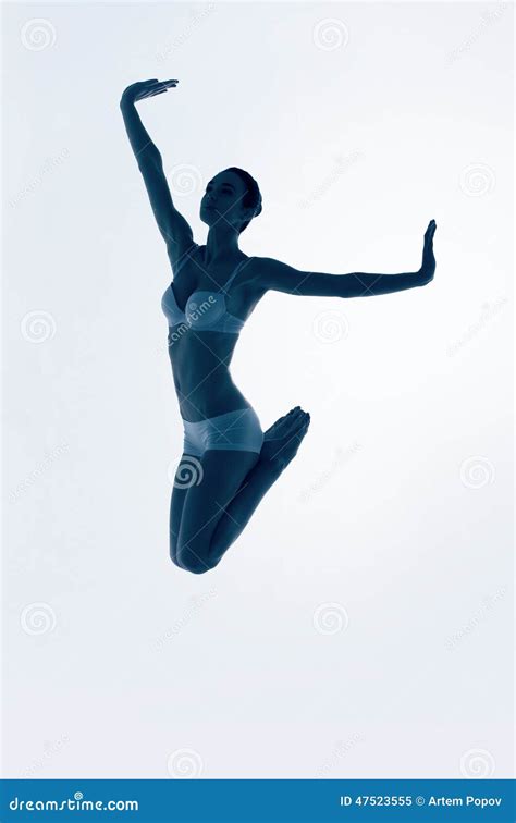 Silhouette of Jumping Blue Ballerina Stock Image - Image of aerobics, ballet: 47523555