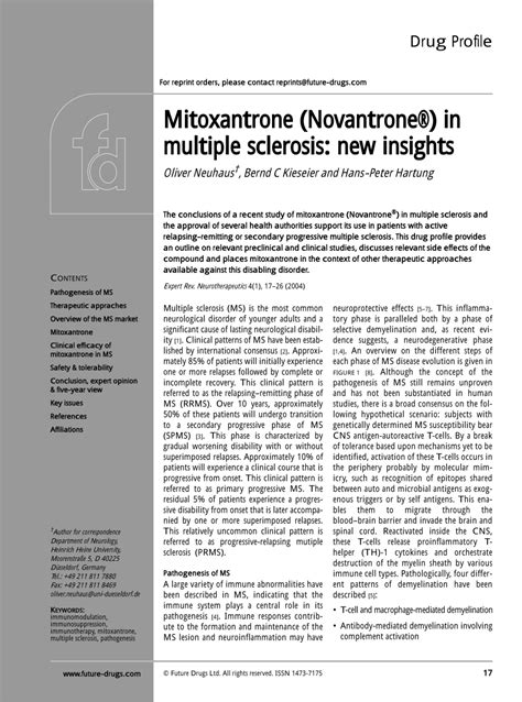 (PDF) Mitoxantrone (Novantrone®) in multiple sclerosis: New insights