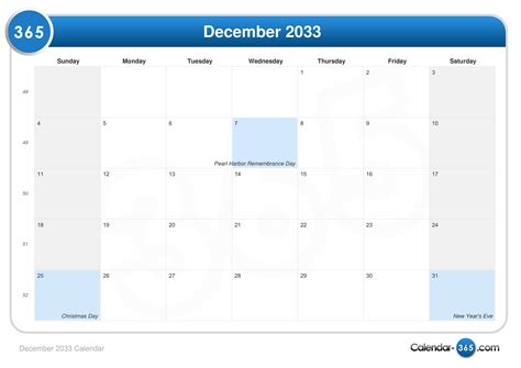 December 2033 Calendar