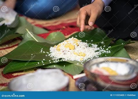 Making Chung Cake by Hands Closeup, Chung Cake is the Most Important Traditional Vietnamese ...