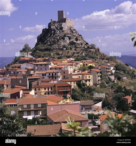 Italy Sardinia Burgos city-overview mountain castle-ruin Castello Del ...