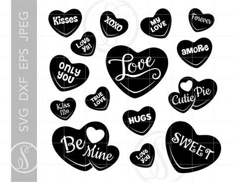 Candy Hearts SVG Clip Art Cut Files Valentines Hearts Svg Dxf Pdf Silhouette Conversation Hearts ...