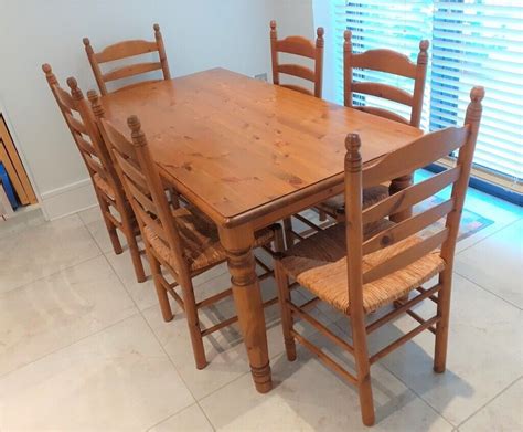 Original Ducal farmhouse-style solid pine dining table with 6 matching ladder back chairs | in ...