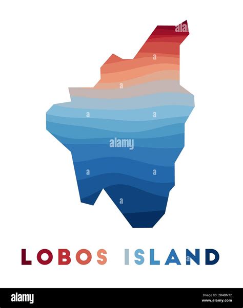 Lobos Island map. Map of the island with beautiful geometric waves in red blue colors. Vivid ...