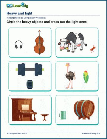 Heavy and light worksheets | K5 Learning