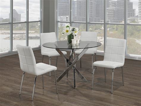 5Pc Dining Set - Round Glass Table with Chrome Legs T-1447 | C-1761 – Parliament Furniture Inc.