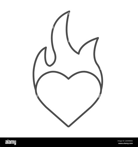 Burning heart linear icon. Passion. Thin line illustration. Heart on ...