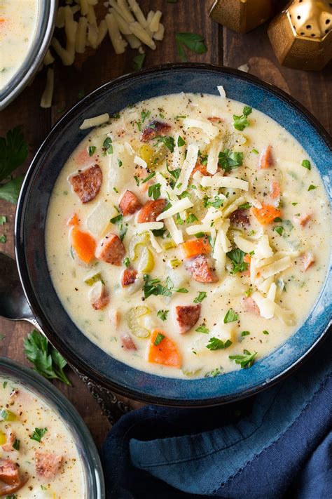 Creamy Potato Sausage and White Cheddar Soup - Cooking Classy