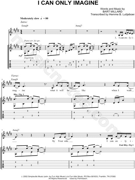 MercyMe "I Can Only Imagine" Guitar Tab in E Major - Download & Print ...