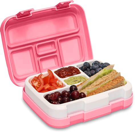 MunchBox Bento Lunch Box with 5 Compartments, Kids & Toddler BPA Free Plastic Snack Box, Adult ...