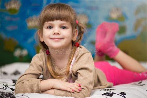 Funny Girl Lying in Bed. Little Girl Has Fun in Bed Stock Image - Image of asleep, health: 113264305