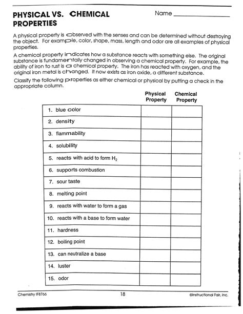 Chemical And Physical Changes Worksheet - Abhayjere.com