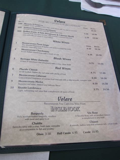 The Radiused Corner Menu Vault: Volare Italian Restaurant