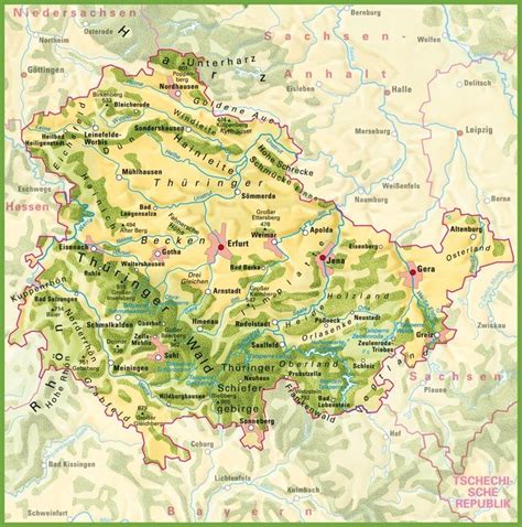 Thuringia physical map | Map, Physical map, Thuringia