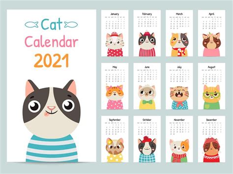 Cat calendar. Color gift 2021 calendar with cute cats. Funny kitty muz ...