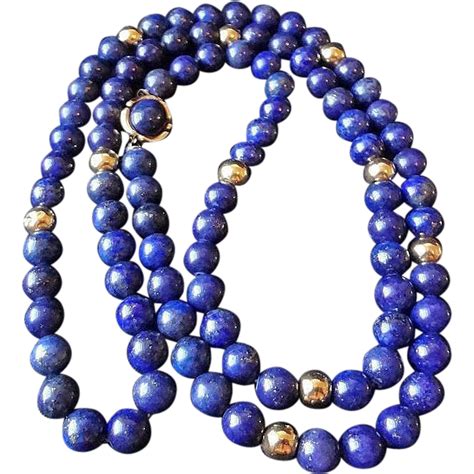 Lapis Lazuli Necklace 14k gold Beads 14k Clasp from jools4u on Ruby Lane