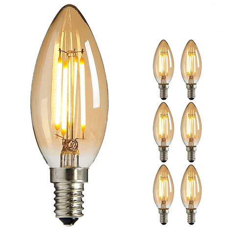 Led Edison Light Bulb E14, 6x Vintage Small Led Candle Bulb Antique Lamp (Warm White 4w 2700k ...