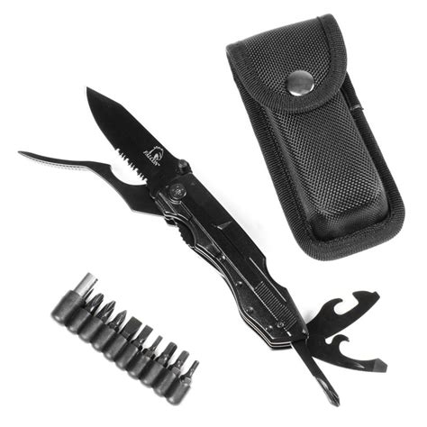 Black Multi-Tool Knife - Screwdriver and Knife Pocket Multitool - Black Multifunction Folding ...