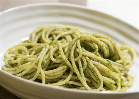 Authentic Italian Spaghetti With Pesto Sauce