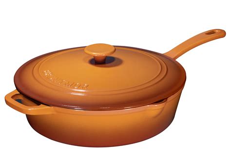 Enameled Cast Iron Skillet Deep Saute Pan with Lid, 12 Inch, Pumpkin Spice, Superior Heat ...