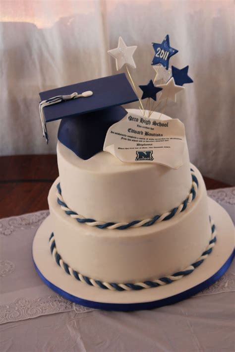 This cake was covered in white fondant. The hat and stars are edible. Look close...the diploma ...