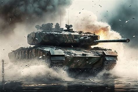 Leopard 2 main battle tank in combat. Created with generative AI technology. Stock Illustration ...