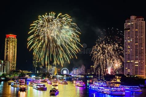 Fireworks on river stock image. Image of close, holiday - 136985829