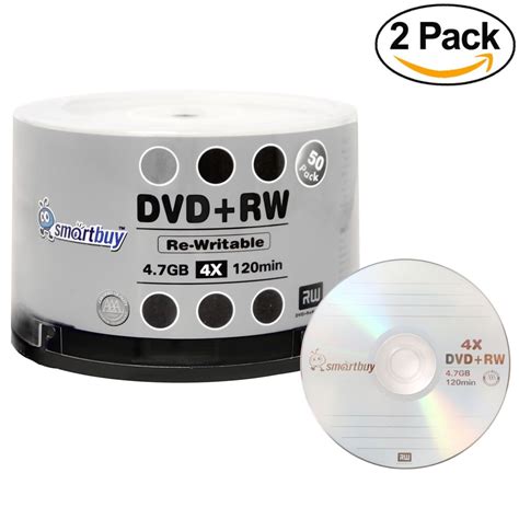 100 Pack Smartbuy Blank DVD+RW 4x 4.7GB 120Min Branded Logo Rewritable DVD Media Disc - Walmart.com