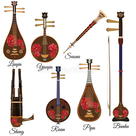 Vector Set of Chinese String and Wind Musical Instruments, Flat Style. Stock Vector ...