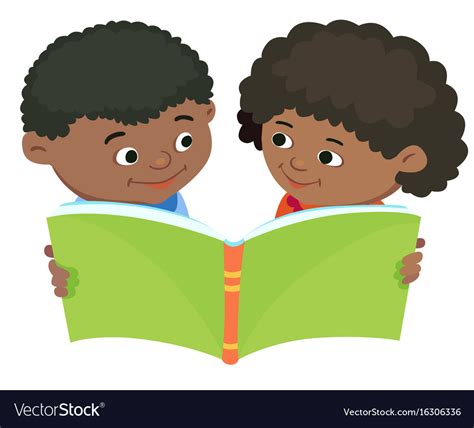 Cartoon kids reading book african africa Vector Image