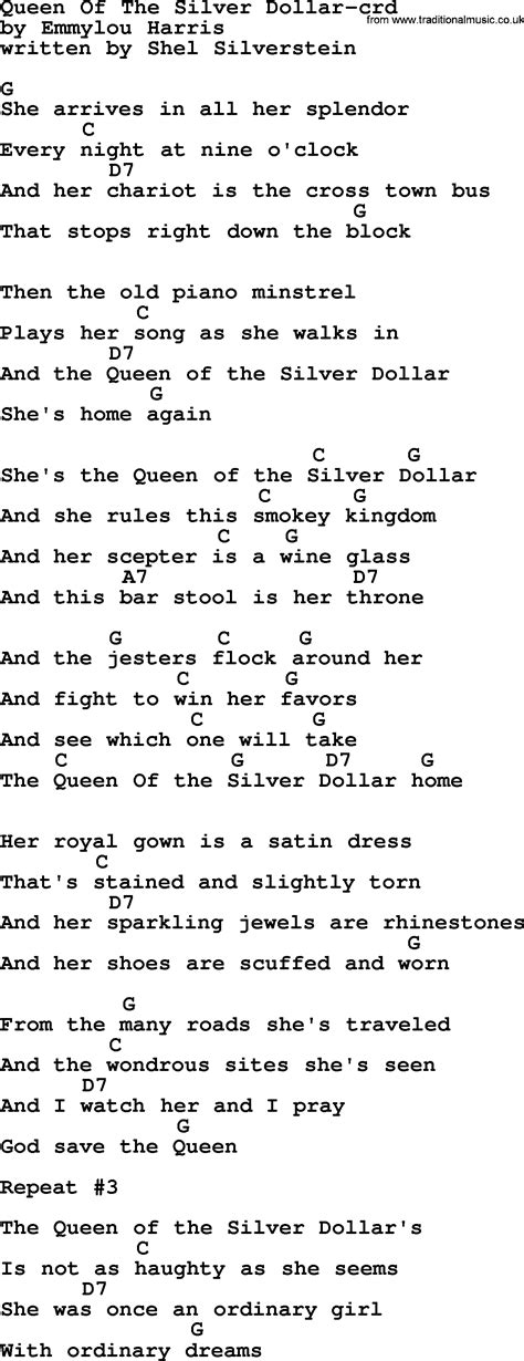 Emmylou Harris song: Queen Of The Silver Dollar lyrics and chords ...