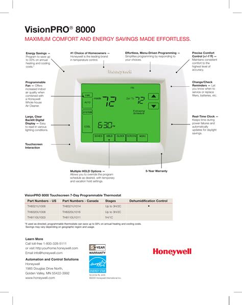 Honeywell Visionpro 8000 Users Manual 50 9104 Touchscreen 7 Day ...