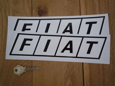 Fiat Logo. Black on White. Slanted Oblong Stickers. 10" Pair.