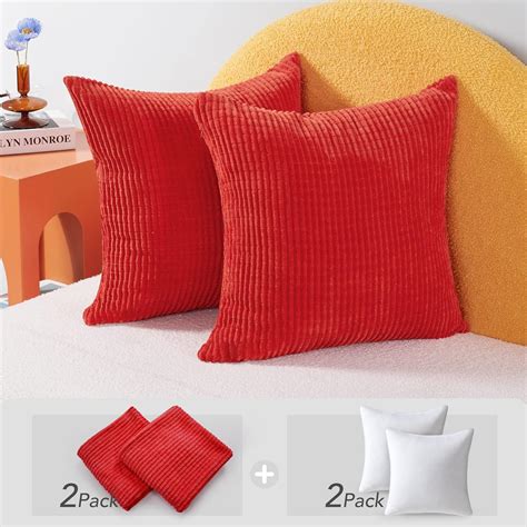 Amazon.com: Deconovo Couch Pillow Covers 24x24 Inch Corduroy Pack of 2 in Bright Red Bundle with ...