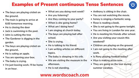 Examples of Present continuous Tense Sentences - Word Coach