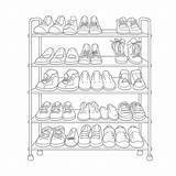 Coloring Page Featuring Shoes Shelf On White Background Outline Sketch  sketch template