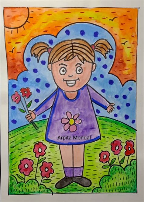 Kids drawing girl | Art drawings for kids, Small canvas art, Art ...