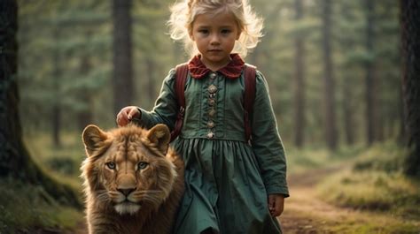 Premium AI Image | African lion roar with cute baby girl