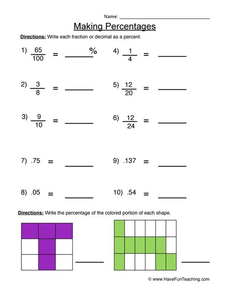 Making Percentages Worksheet by Teach Simple