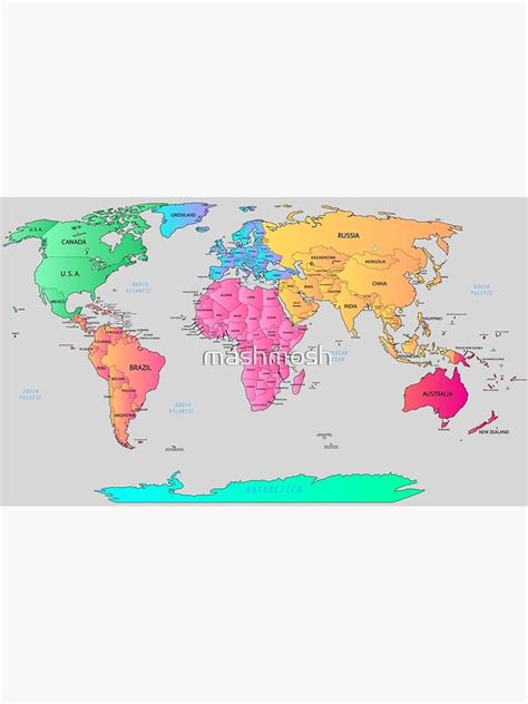 Lienzo «Mapa del mundo vectorial detallado con nombres de países y ...