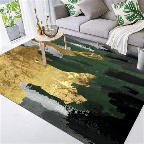 Nvzi Modern Carpet,Area Rug,Abstract Light Luxury Emerald Green Gold Gray Floor mat,for Bedroom ...