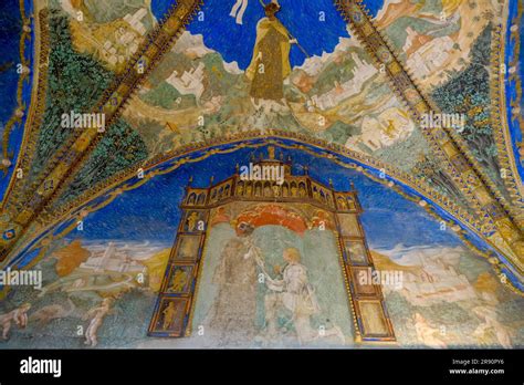 blue painted ceiling, interior of the Castle Torrechiara in Langhirano, Italy Stock Photo - Alamy