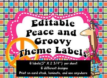 Peace and Groovy Theme Labels *editable* by teaching with peace | TpT