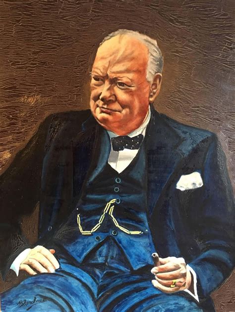 Unknown - Winston Churchill Large Portrait Oil Painting at 1stDibs