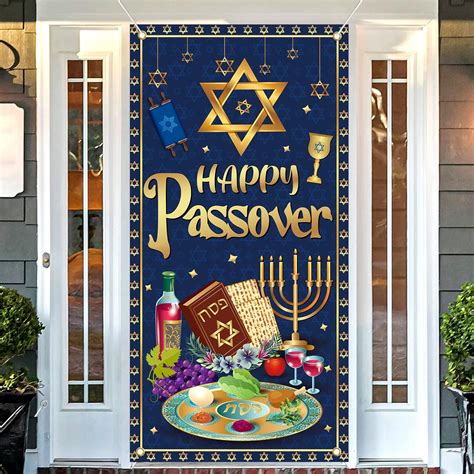 Amazon.com: Passover Decorations Door Cover, 6 x 2.9 Ft Happy Passover Banner Door Decorations ...