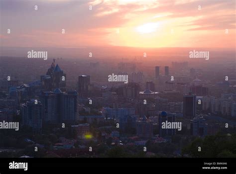 Skyline of Almaty at sunset, Kazakhstan Stock Photo - Alamy